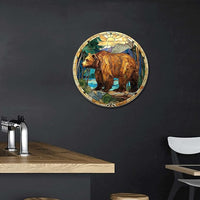 Lygond Metal Sign Tin Sign Circular Stained Glass Bear Garden Tin Signs for Bar 8×8 Inches