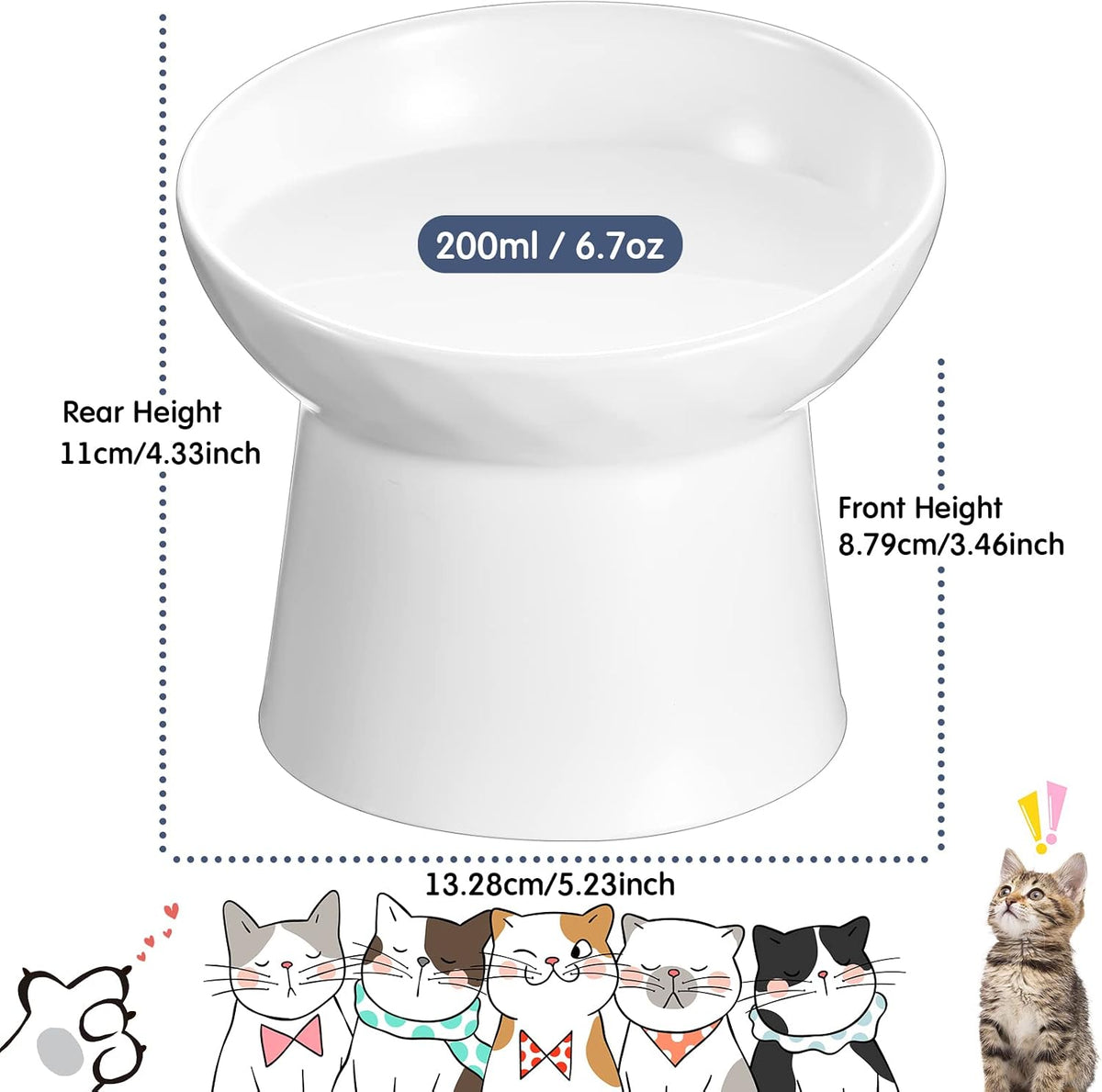 4 Pcs Ceramic Raised Cat Bowls - White and Black - image 2