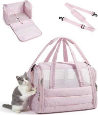 BAGSMART Cat Carrier Soft-Sided Puffy Quilted Collapsible Pet Travel - Baby Pink / 19.3"L x 13.0"W x 13.0"H