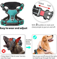 Timos Dog Harness, No-Pull Pet Harness with 2 Leash Clips, Adjustable Soft Padded Dog Vest, Reflective Outdoor Pet Oxford Vest with Easy Control Handle Turquoise