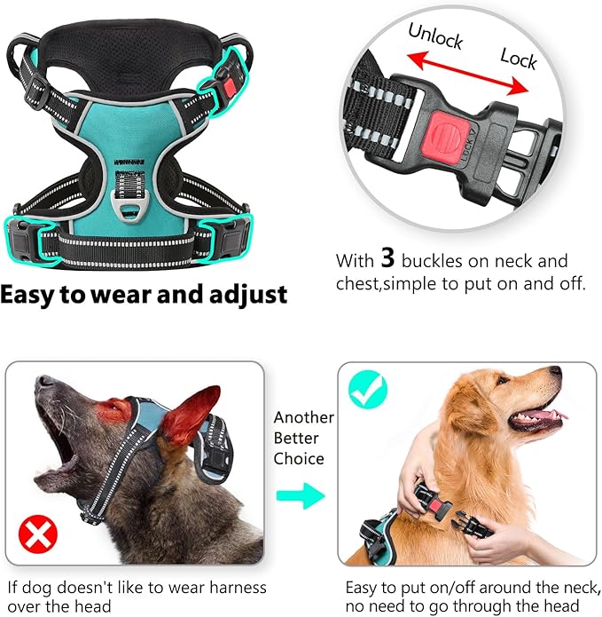 Timos Dog Harness,NO Need Go Over Dogs Head 3 Snap Buckles Pet Harness with 2 Leash Clips,Adjustable Soft Padded No-Pull,Reflective No-ChokeOxford Vest for Small Medium Large Dogs,X-Large (Pack of 1)