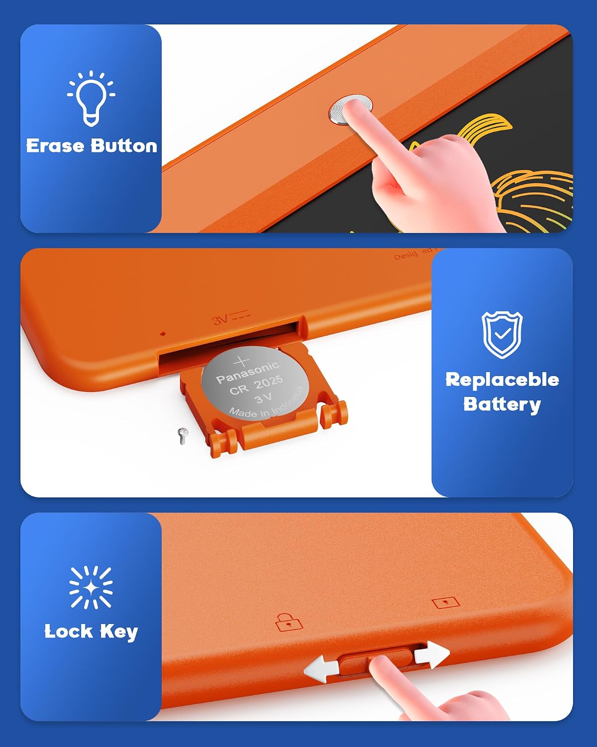 10 Inch LCD Writing Tablet for 3-8 Year Olds - Orange / 10 inch - image 3