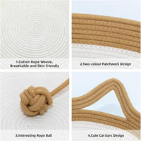 Stimulicat handwoven round cotton rope cat basket with cat ear handle and teaser ball - view 4
