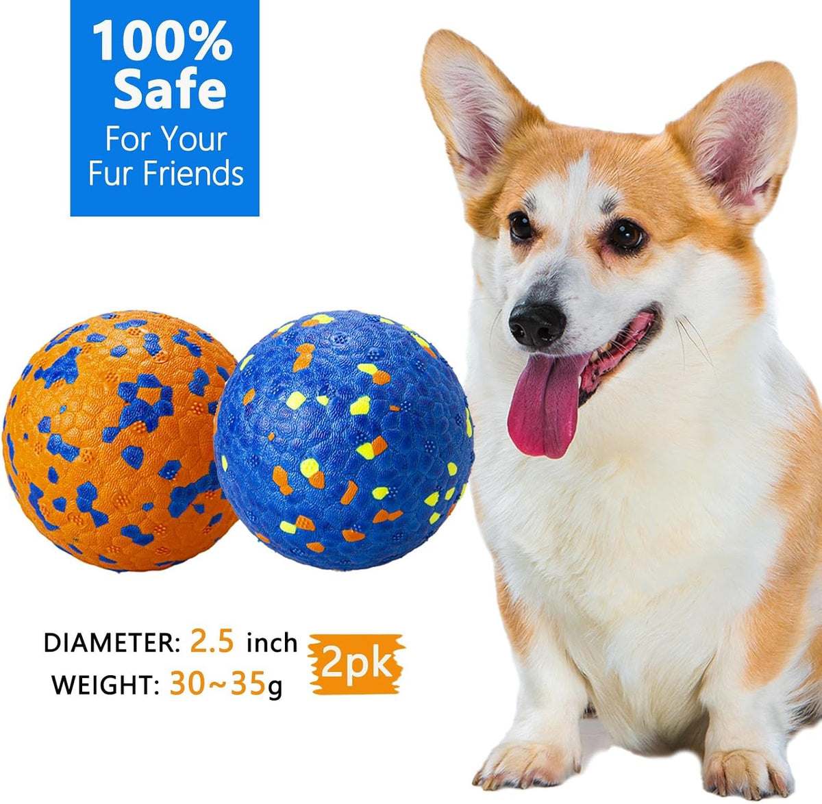 Dog Balls, Indestructible Dog Tennis Balls for Aggressive Chewers – Essentials for Dogs - Blue & Orange (2-Pack) / Small (2.5" diameter) - image 3