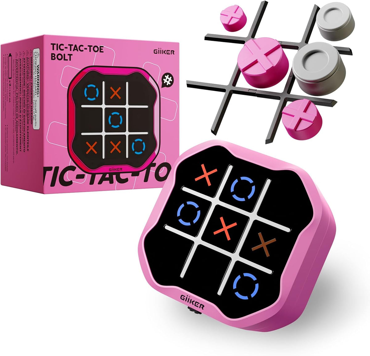 GiiKER Tic Tac Toe Bolt, 4-in-1 Electronic Game for Kids Ages 6+ – Fun for Kids & Family - Pink