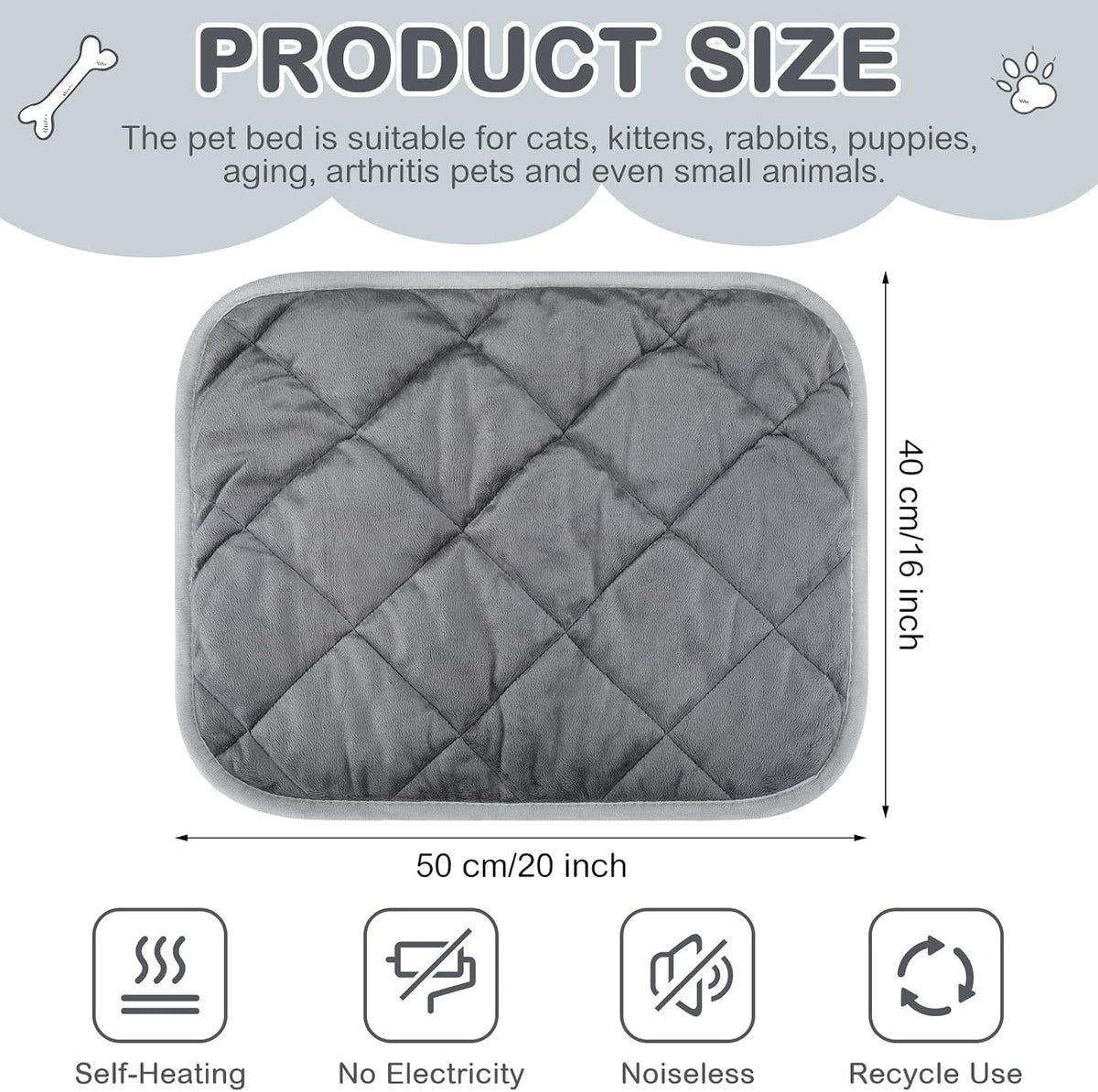4 Pack Self Heating Cat Pad Self Warming Dog Mat - 16 x 20 Inch / Gray - image 2