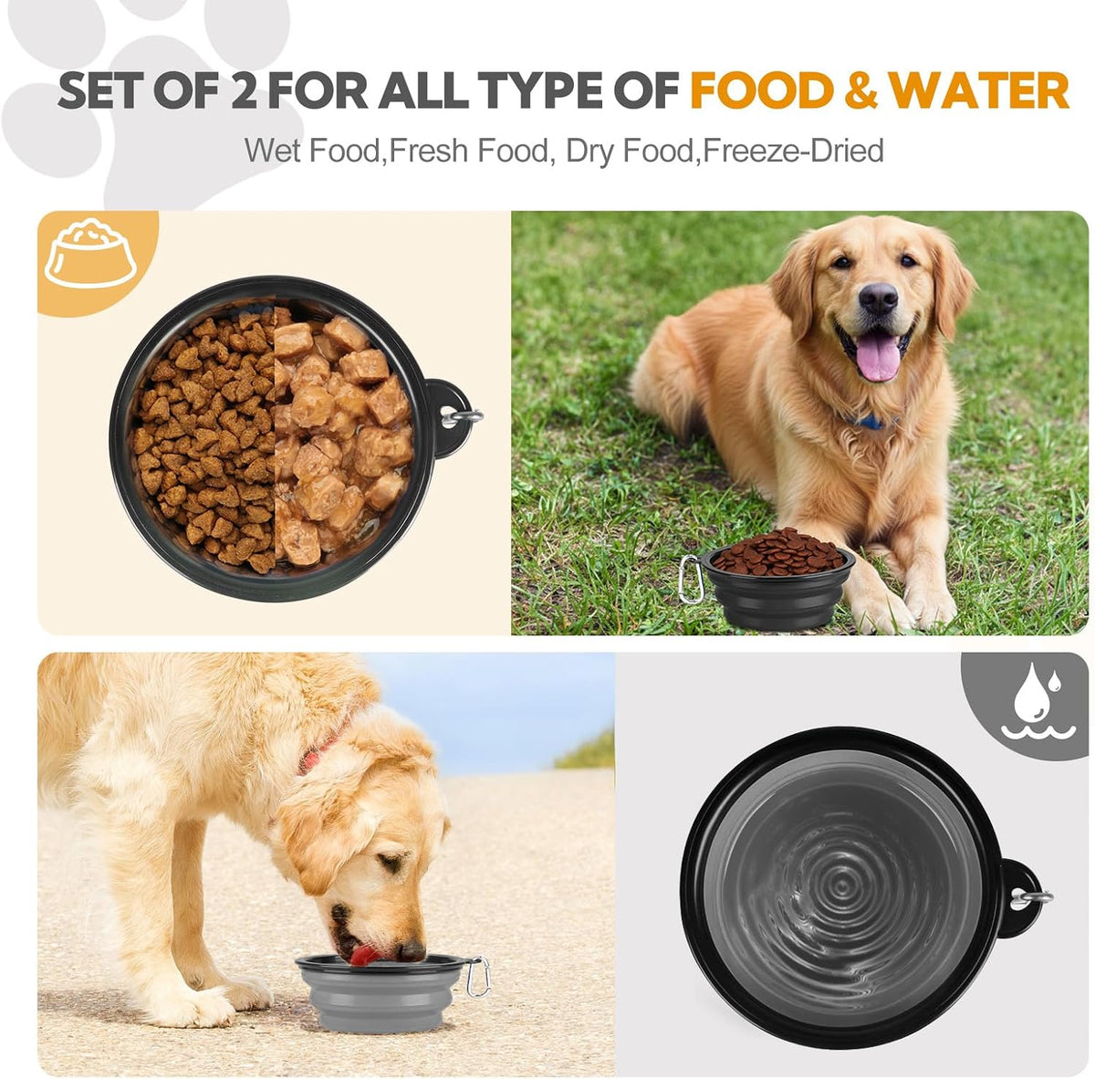 Collapsible Dog Bowl for Travel - Large / Grey+Black - image 3