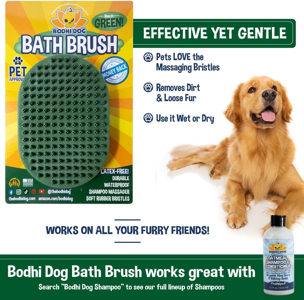 Bodhi Dog Shampoo Brush - Pet Grooming & Bath Supplies for Dogs and Cats - Bath Brush for Long - 1 Pack / Dark Green - image 4