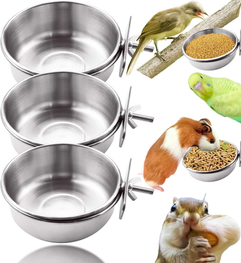 3 Pack Bird Feeding Bowls Cups Parrot Food Water Dishes - Single Clamp / 3 Pack