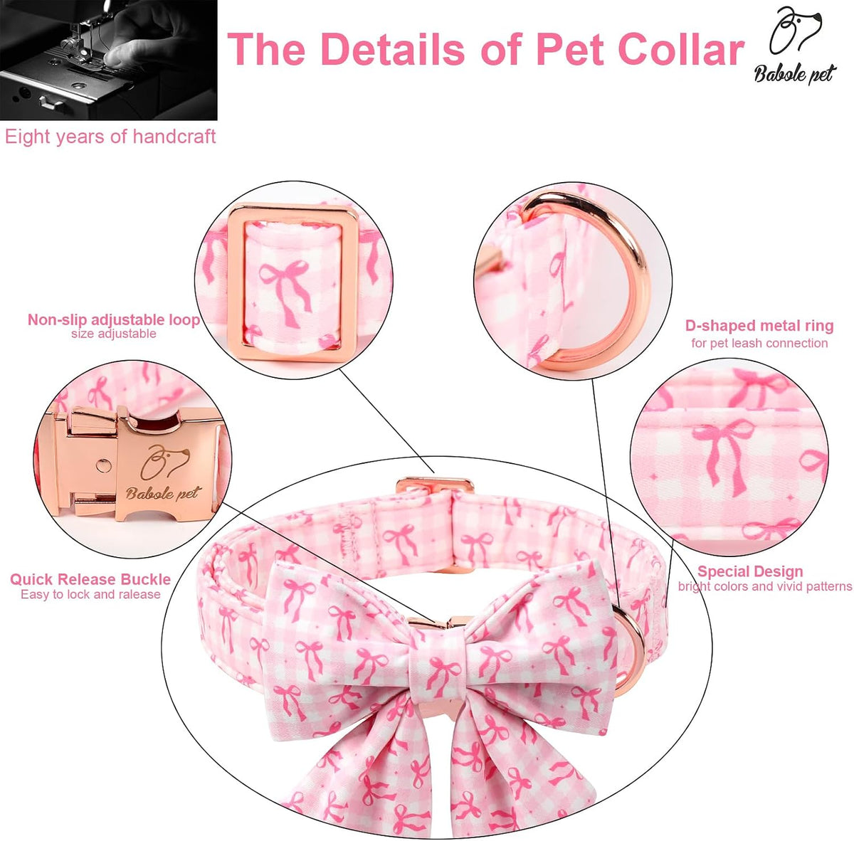Green Dog Collar with Bow Tie, Christmas Bowtie Dog Collar M – Essentials for Dogs - L / T-Pink Plaid Bow - image 3