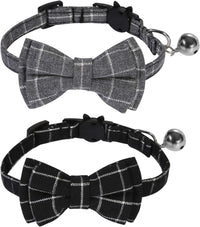 SLSON 2 Pack Breakaway Cat Collar with Bell and Bow Tie Plaid Kitten