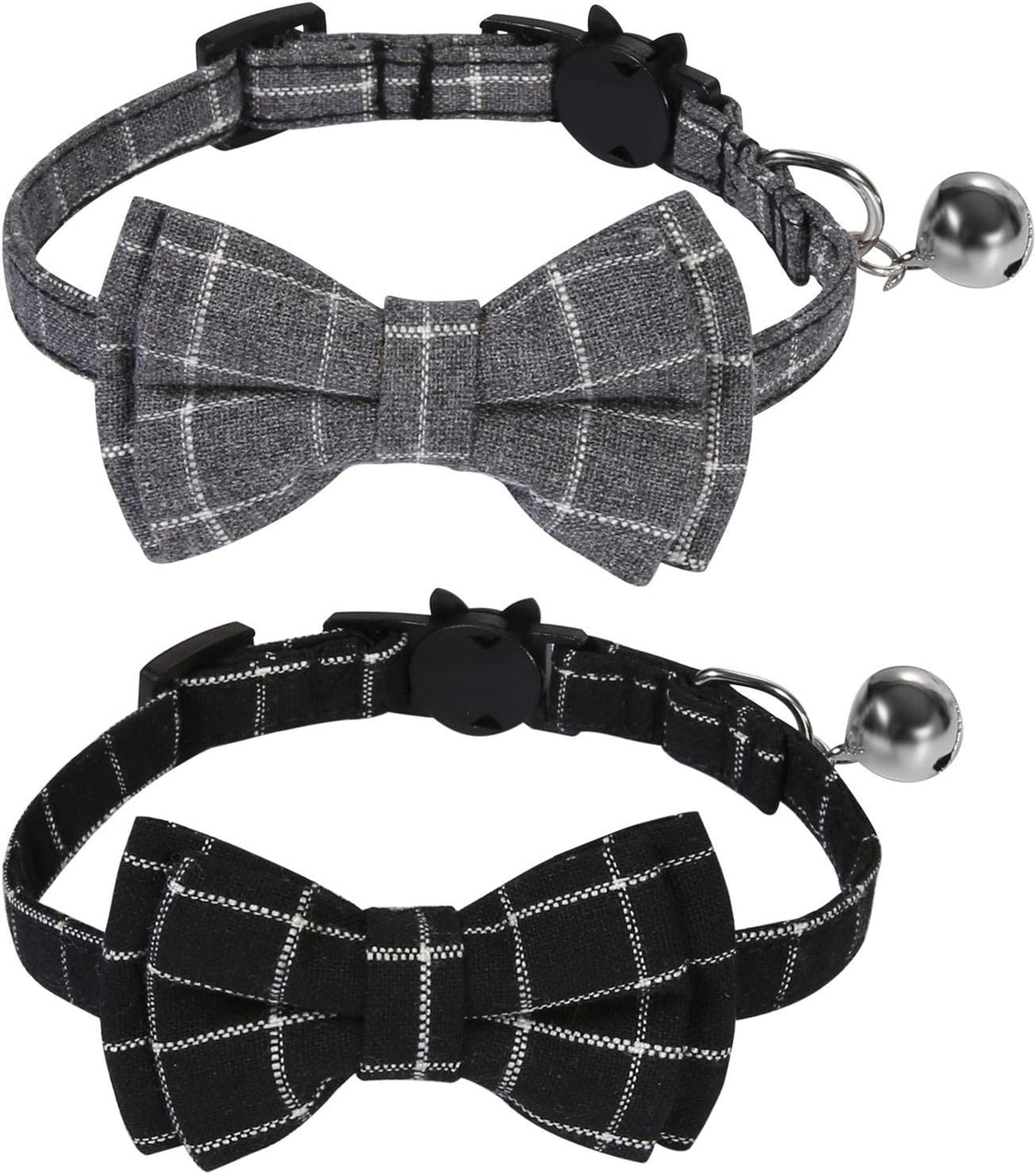 SLSON 2 Pack Breakaway Cat Collar with Bell and Bow Tie Plaid Kitten