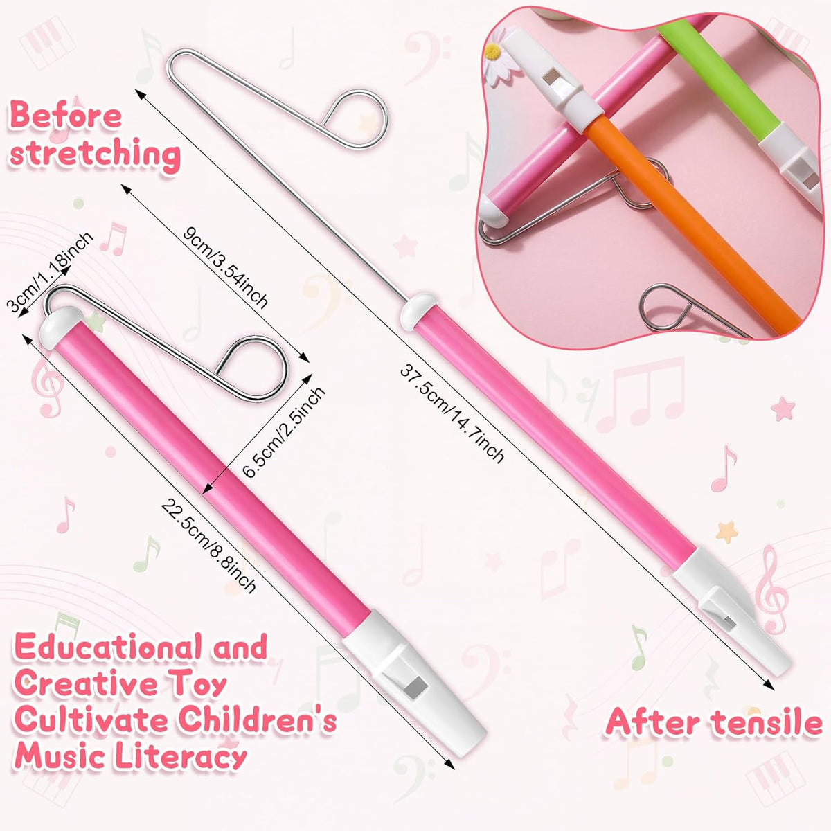 Boao 3 Pcs Slide Whistle Kid Toy, Blue, Yellow, Purple - 3 / Pink, Orange, Green - image 2