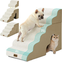 Dog Ramp for Large Dogs with Tunnel, 24" H 5 Steps for High Bed – Essentials for Dogs - 6-Steps Curved / Beige Fleece