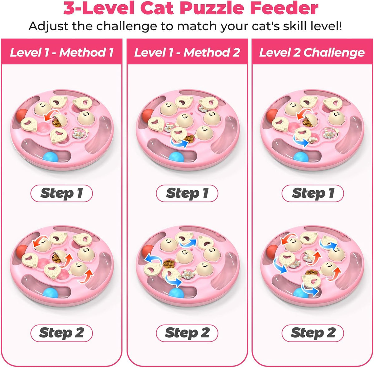 Cat Puzzle Feeder Toy, 3 in 1 Interactive Slow Feeder for Cats, Blue – Essentials for Cats - Pink - image 2