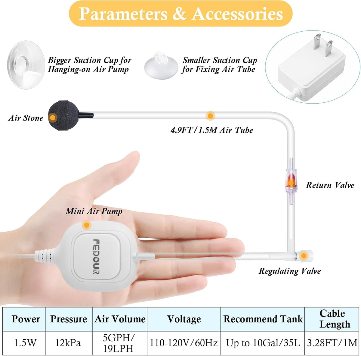 FEDOUR Mini Whisper Aquarium Air Pump - image 2