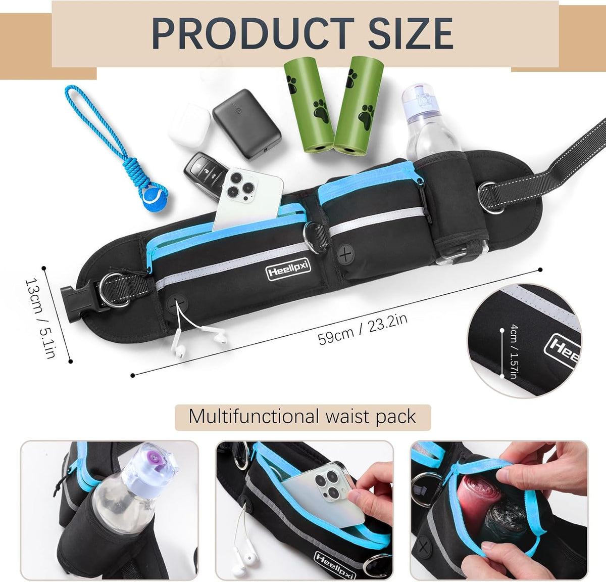 Hands-Free Dog Leash with Pouch - Blue - image 4