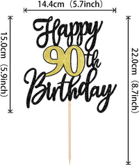 1 PCS Happy 60th Birthday Cake Topper Black Gold Glitter Cheers to 60 - 90th - image 3