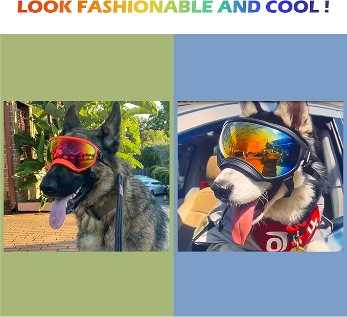 Winproof Adjustable Strap Dog Sunglasses, UV Protection, Suitable for Medium-Large Dogs, Soft Goggles