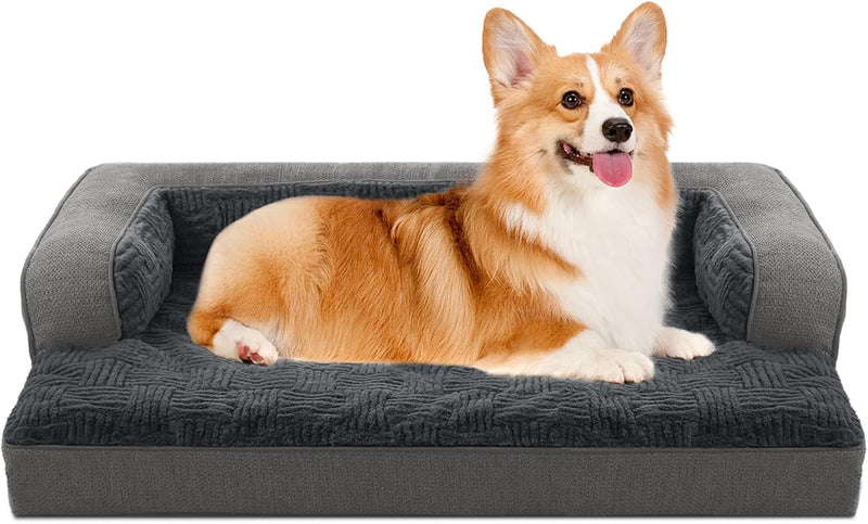 Dog Bed for Large Dogs, Dog Mattress with Pillow for Crate Kennel, Sofa pet Bed, Super Soft pet Bed - Grey / Medium:(31"L x 25"W x 6.5"Th)