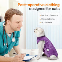 Purrfect Recovery Suit for Cats - Abdominal Wound Protection, Cone Alternative, Purple L