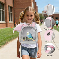 Small Bird Travel Backpack Carrier Cage - Pink / Clear Bubble + Cups - image 3