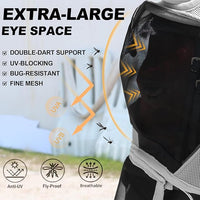 Luminous Horse Fly Mask with Long Nose, Ears, Full Face & Eye Protection - Full Mesh, Detachable Nose Cover, Fleece Padded Edging, Hook-and-Loop Straps with Webbing, Hanging Straps Grey