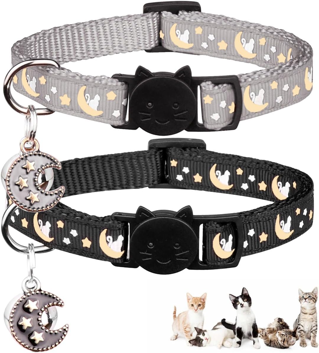 Baeuppit 2Pcs Breakaway Cats Collars Cat Collars for Boy & Girl Cats - 7.0-10.7'' / Black+Gray