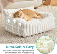 COZY KISS Cute Cat Couch, Fluffy Sofa Bed for Cats and Small Dogs, Premium Faux Rabbit Fur Cats - Cream / Small: 25'' x 18'' - image 2