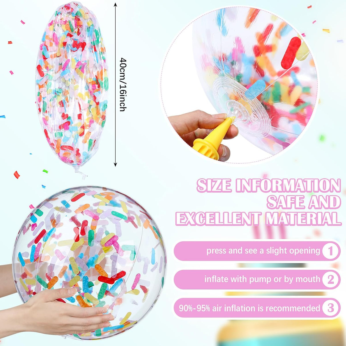 Civaner 10 Pcs Inflatable Glitter Beach Balls 16 Inch - Colorful / Confetti - image 2