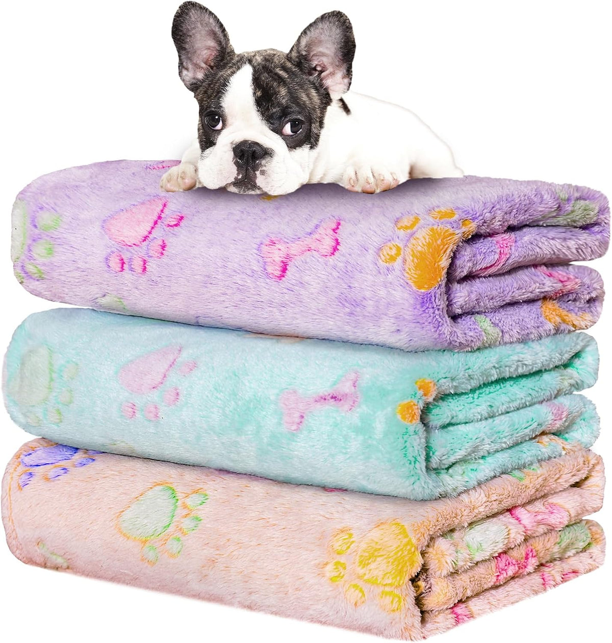 Rezutan Blanket for Large Dogs & Cats Soft Reversible Cute Paw 40"x31" – Essentials for Dogs - Purple1/Green1/Brown1 / Small,23x16Inch
