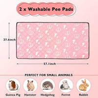 2 Pack Guinea Pig Bedding - Washable Guinea Pig Liners for C&C 2x4 Cage, Waterproof Reusable & Anti Slip Pee Pads Super Absorbent Mats for Small Animals Rabbit Hamster Rat (Pink, 57 x 28 Inch)