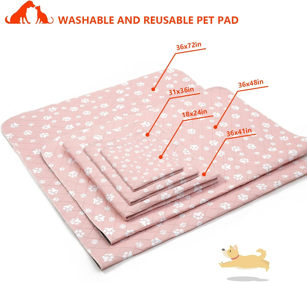 Washable Pee Pad for Dogs of 2Pack Reusable Puppy Non-Slip Pet - 18*24 / Pink - image 3