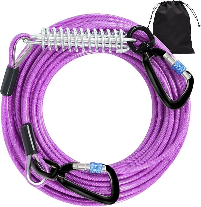 Snagle Paw Heavy Duty Long Dog Leads for Yard 200FT-1000LBS Break Strength,Dog Tie Out Cable with Swivel Lockable Hook & Spring,Chew Proof Dog Chain for Outside,Dog Run Cable for Medium Large Dogs