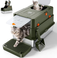 FURTIME Stainless Steel Litter Box with Lid - X-large / Green