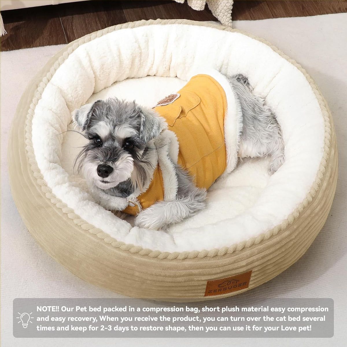 Zerbuger 20in Pink Round Dog Bed Sofa for Dogs Cats - Camel / Medium - image 3