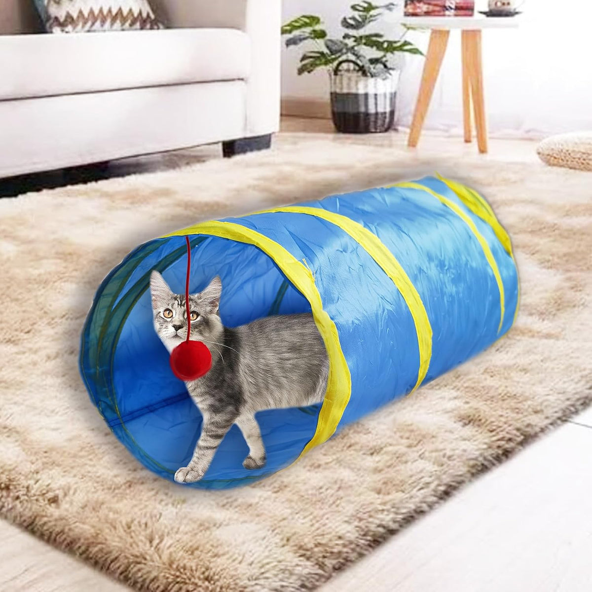 Cat Tunnel Tube Toys，Tunnels for Indoor Cats - 2 Way Blue Yellow - image 3
