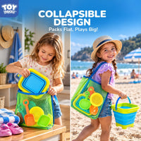 TOY Life Collapsible Beach Sand Toy Set, Silicone Beach Bucket - Assorted 4 Collapsible Bucket Beach Toys - image 3