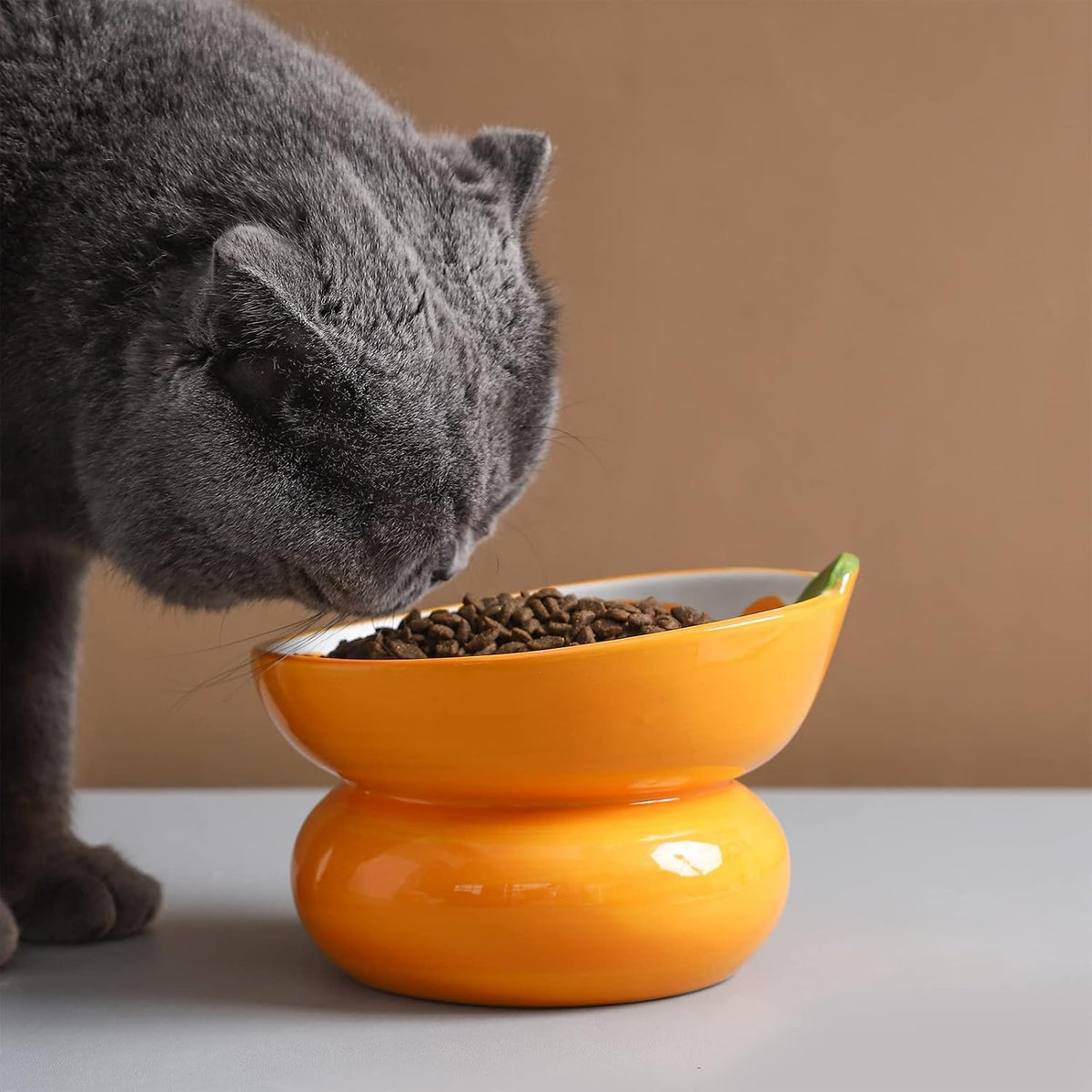 Ceramic Raised Cat Bowl, Strawberry Shaped - Yellow - image 3