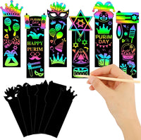 JUNEBRUSHS rainbow scratch art bookmarks with bamboo scratch sticks and colored satin ropes - view 7