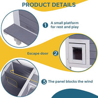GEGURI Insulated Cat House Outdoor Weatherproof Feral Cat Shelter for Winter Large Wooden Enclosure with Escape Door
