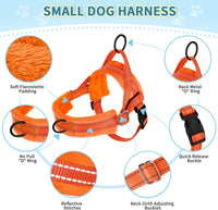 Lukovee Small Dog Harness and Leash Set, No Pull Soft Padded, XS - Orange / XS ( Chest 14'' ~ 18'') - image 2