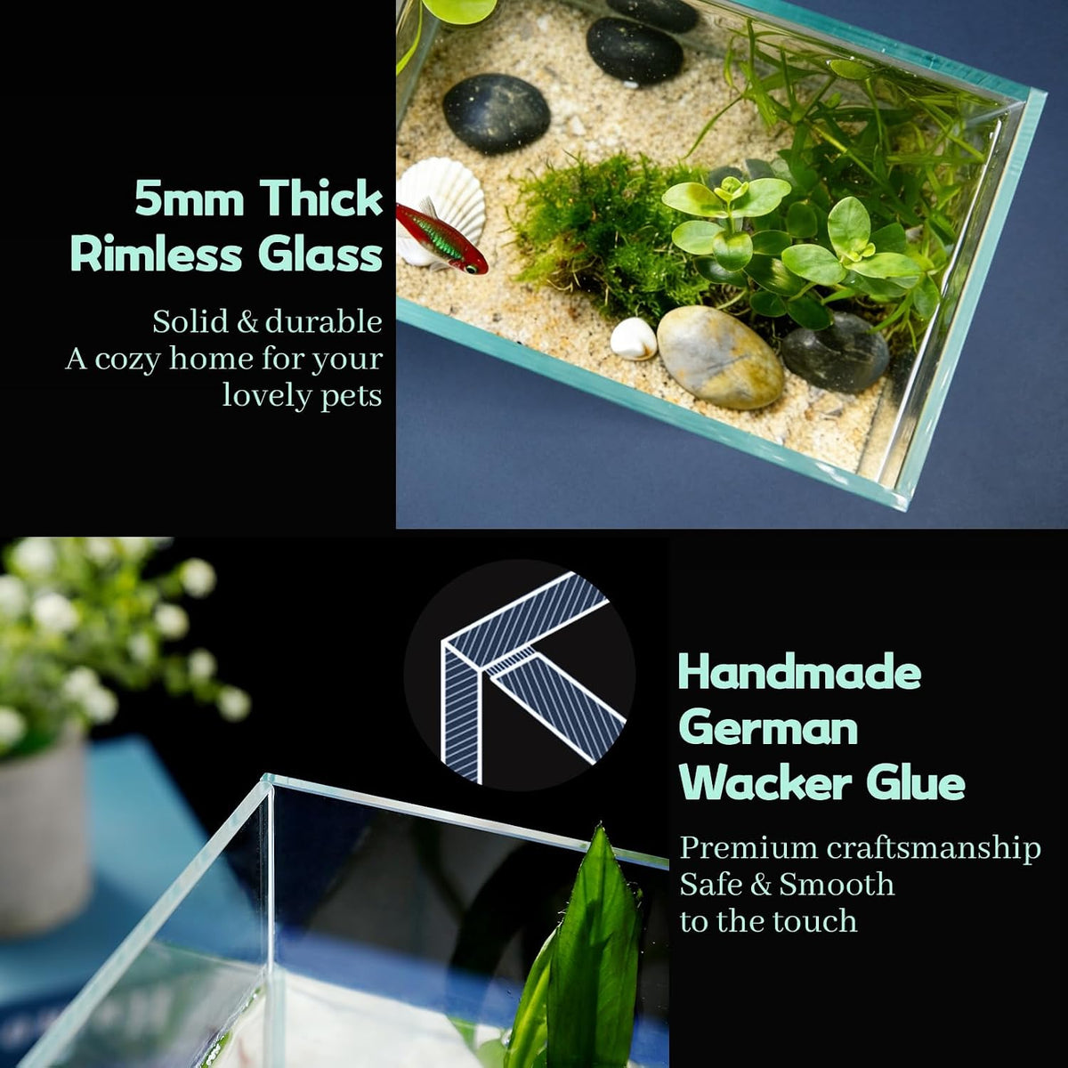 2 Gallon Glass Fish Bowl with Decor - 1 gal square - image 4