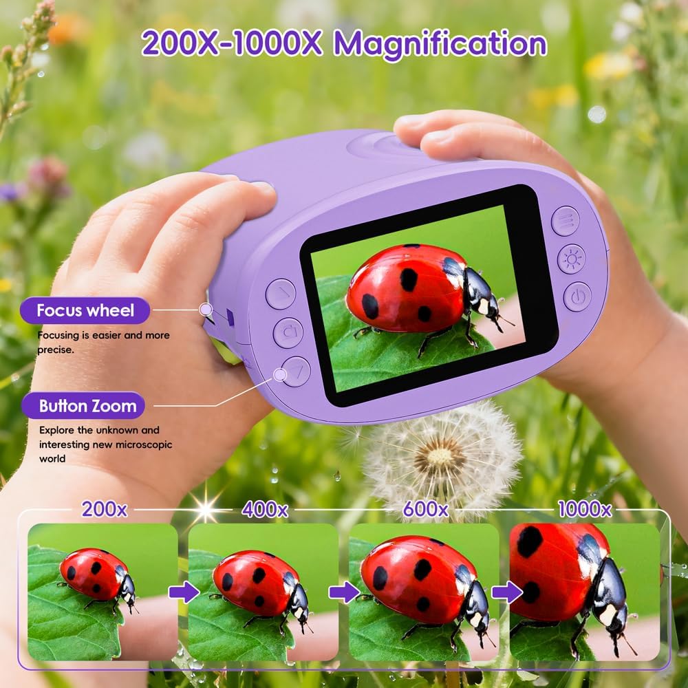 Temodu Kids Microscope 2.0" Screen 1000X Digital Microscope for Kids - Purple - image 4