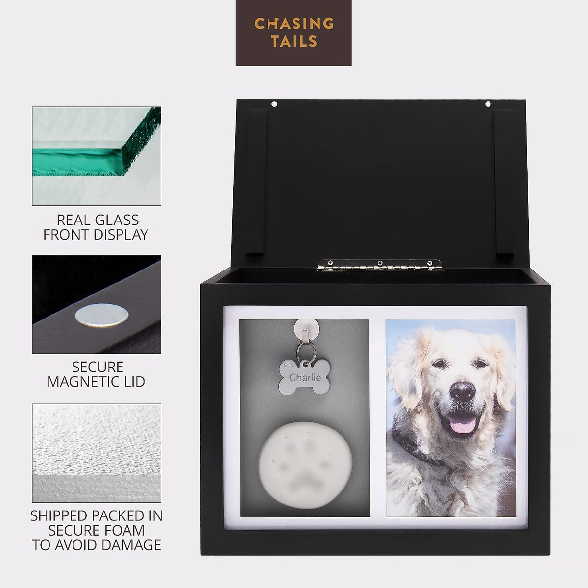 Large Dog Urn for Ashes, Pet Memorial Keepsake Photo Box - Black - image 3