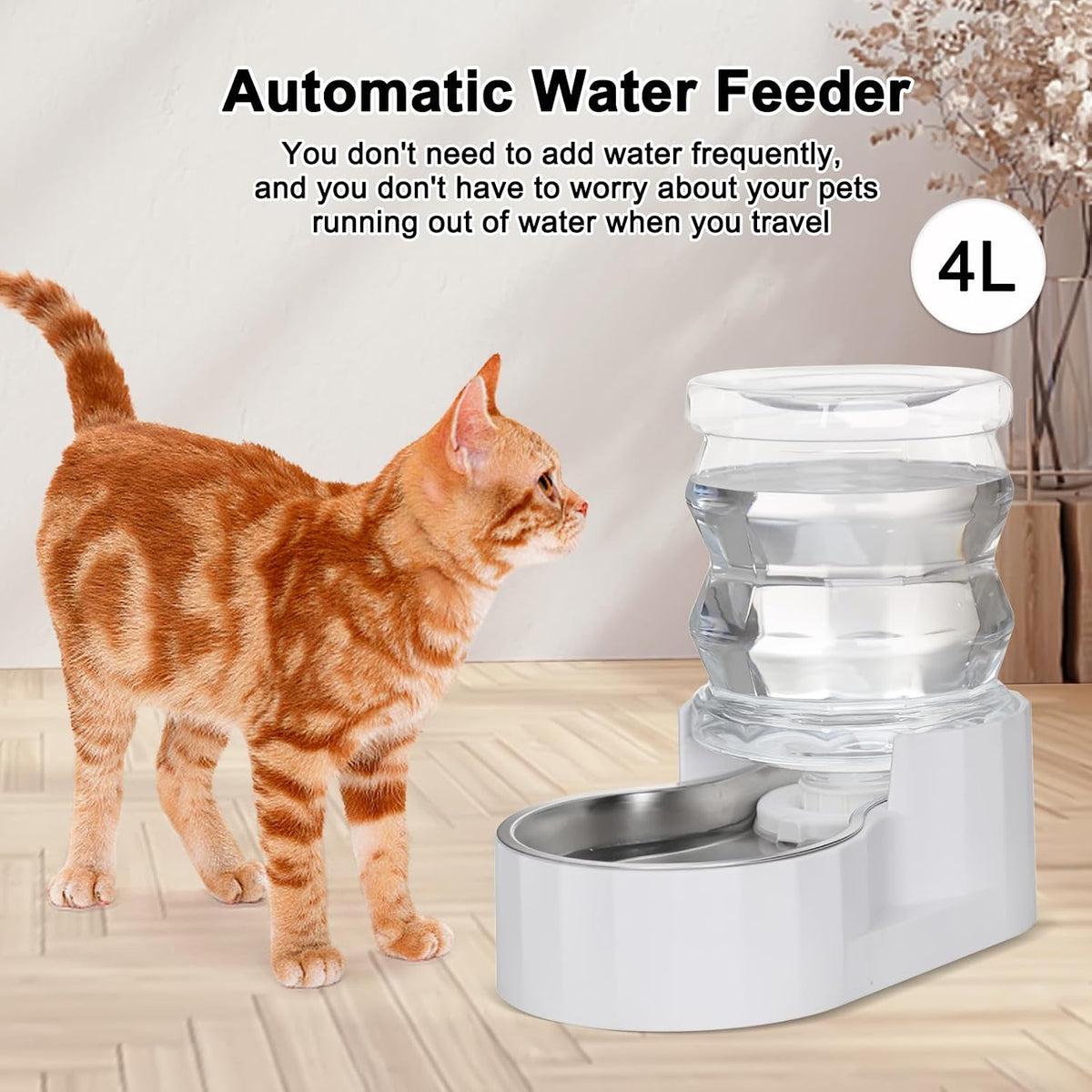 RIZZARI 8L Elevated Dog Water Dispenser: Gravity Waterer for Large - White / 4L - image 2
