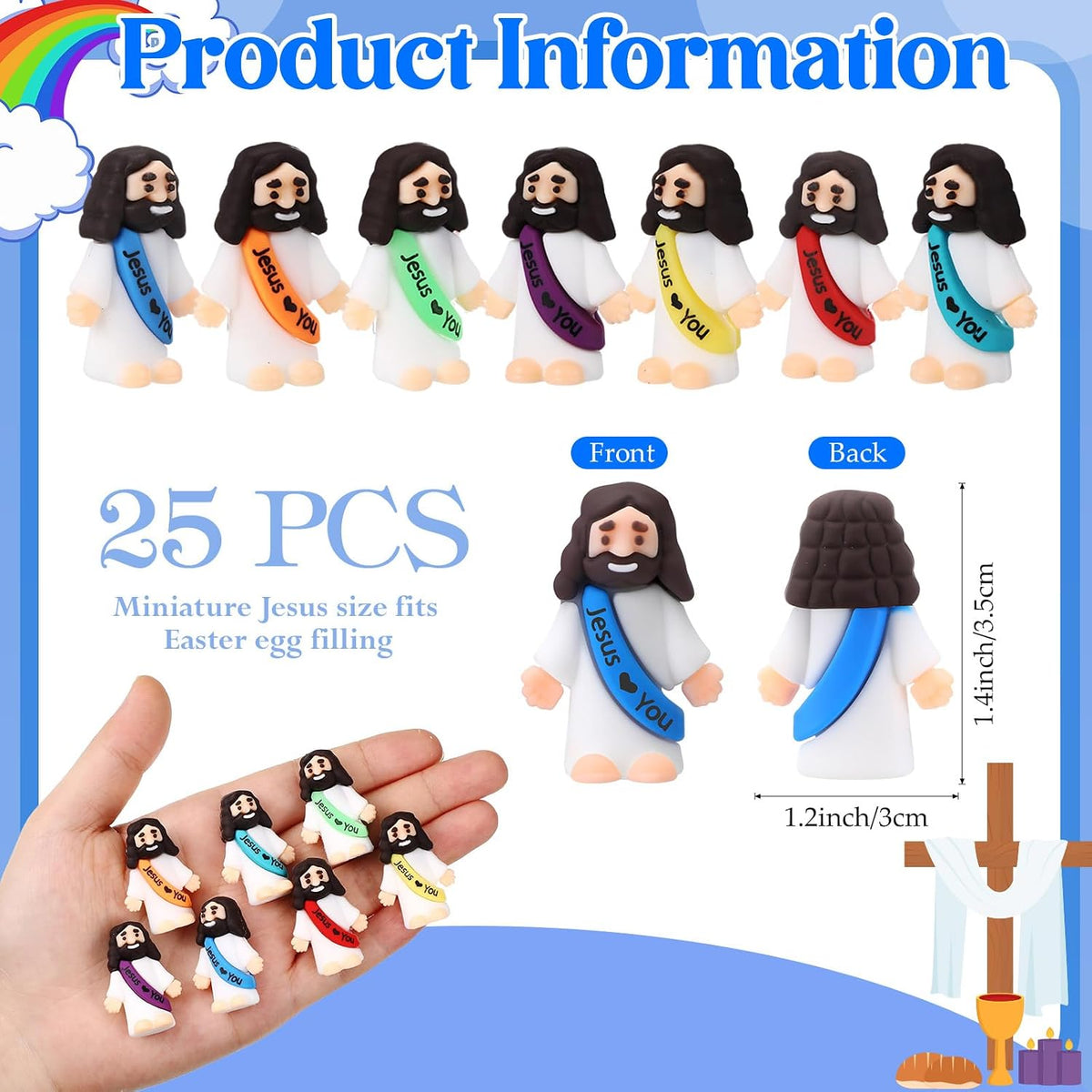 Bememo 25 mini Jesus figures in multicolor rubber, little figurines in robes - view 11