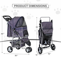 MoNiBloom 3 Wheels Pet Dog Cat Stroller for Small Medium Dogs Cats, Lightweight Foldable Jogger Stroller w/Storage Basket and Cup Holder, Plaid