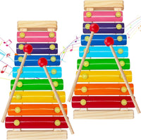 Xeehwb 2 pack wooden xylophones for kids with 8 colored keys and child mallets