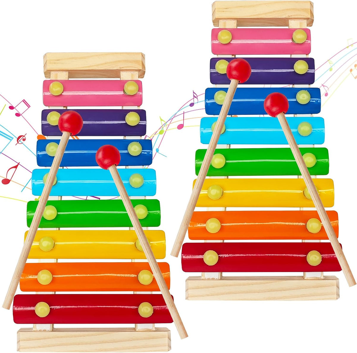 Xeehwb 2 pack wooden xylophones for kids with 8 colored keys and child mallets